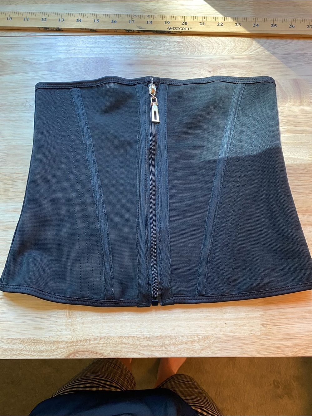 Black Waist Trainer Corset with hooks and Zipper. Size Small.